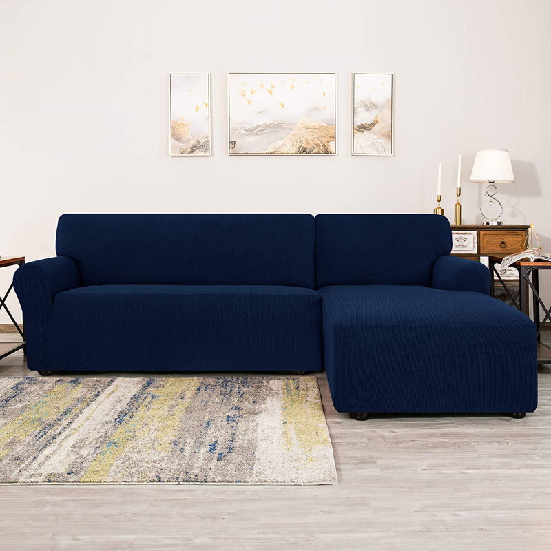 Winston Porter Bolee L Shaped Jacquard Stretch Box Cushion Sofa