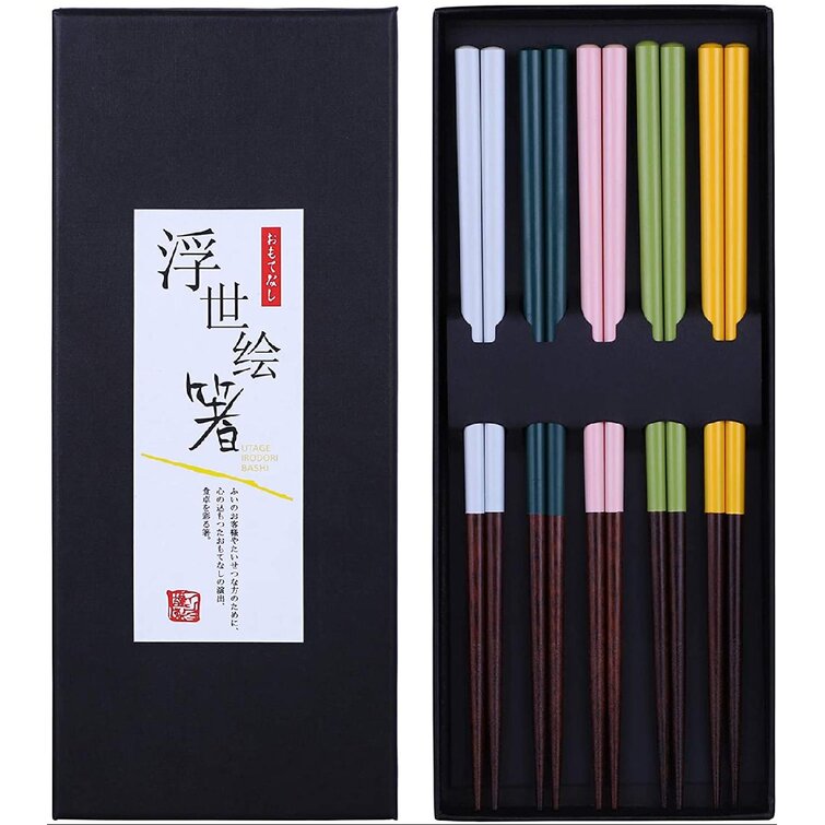 5 Pairs Bamboo Chopsticks Japanese Style Blue Flower Pattern Chopsticks 