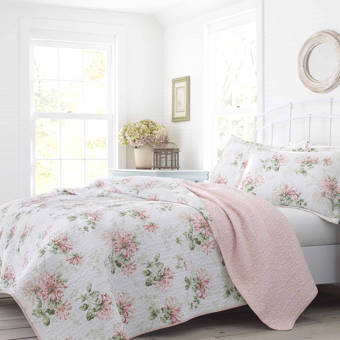 Laura Ashley Honeysuckle Cotton Reversible Quilt Set By Laura