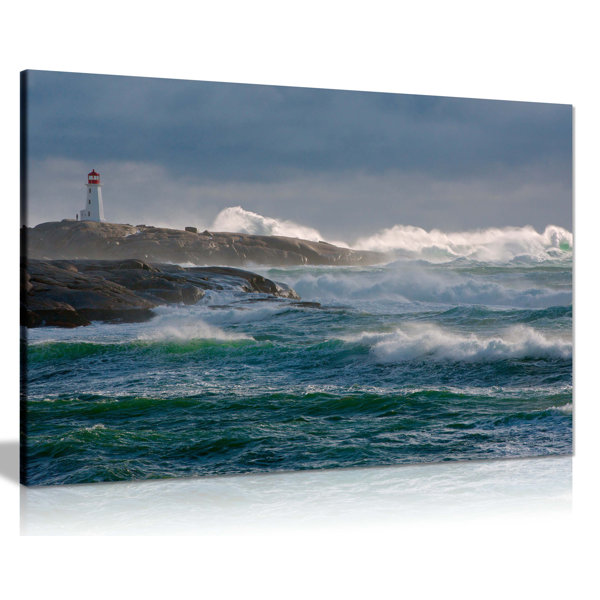 Panther Print Lighthouse And Ocean Waves - Photograph on | Wayfair.co.uk