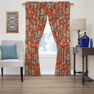 Brighton Blossom Nature/Floral Semi-Sheer Rod Pocket Single Curtain Panel