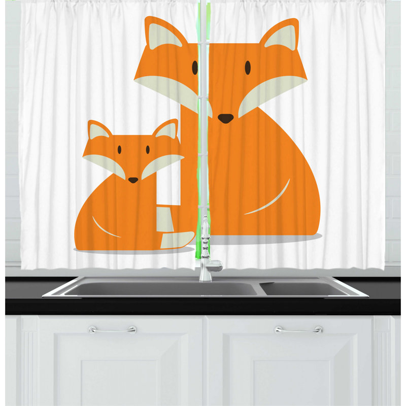 East Urban Home 2 Piece Fox Simple Nursery Graphic With Wild Mammal Animal Mother And Baby Kitchen Curtain Set Wayfair