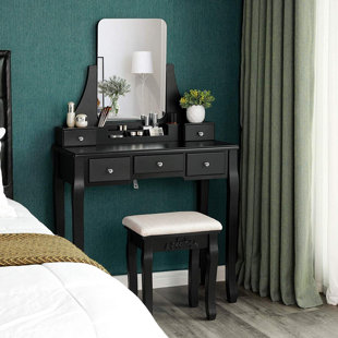 black makeup vanity with lights