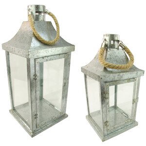 2 Piece Metal and Glass Lantern Set