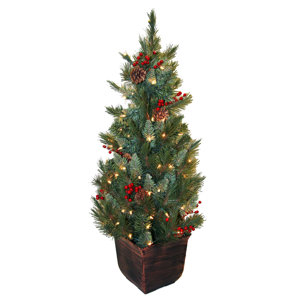 4' Green Spruce Artificial Christmas Tree with 100 Yellow Pot Lights