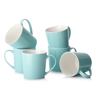 Cocoa Ceramic Mug for Men Cereal Set of 6 Milk Unique Glazed Mugs with Handle for Coffee Tea Women blue VICRAYS Coffee Mug Set 12 Ounce