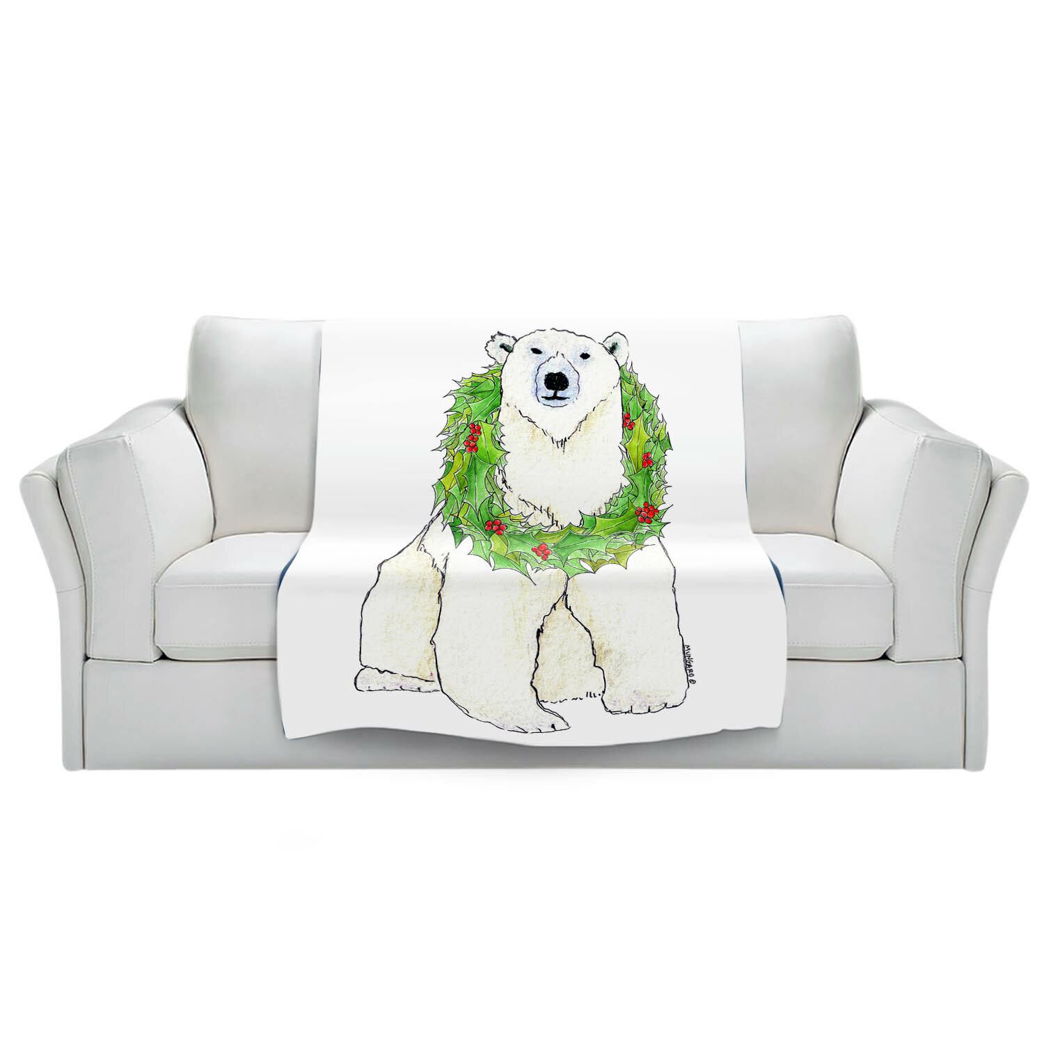 The Holiday Aisle Graysen Wreath Polar Bear Blanket Wayfair