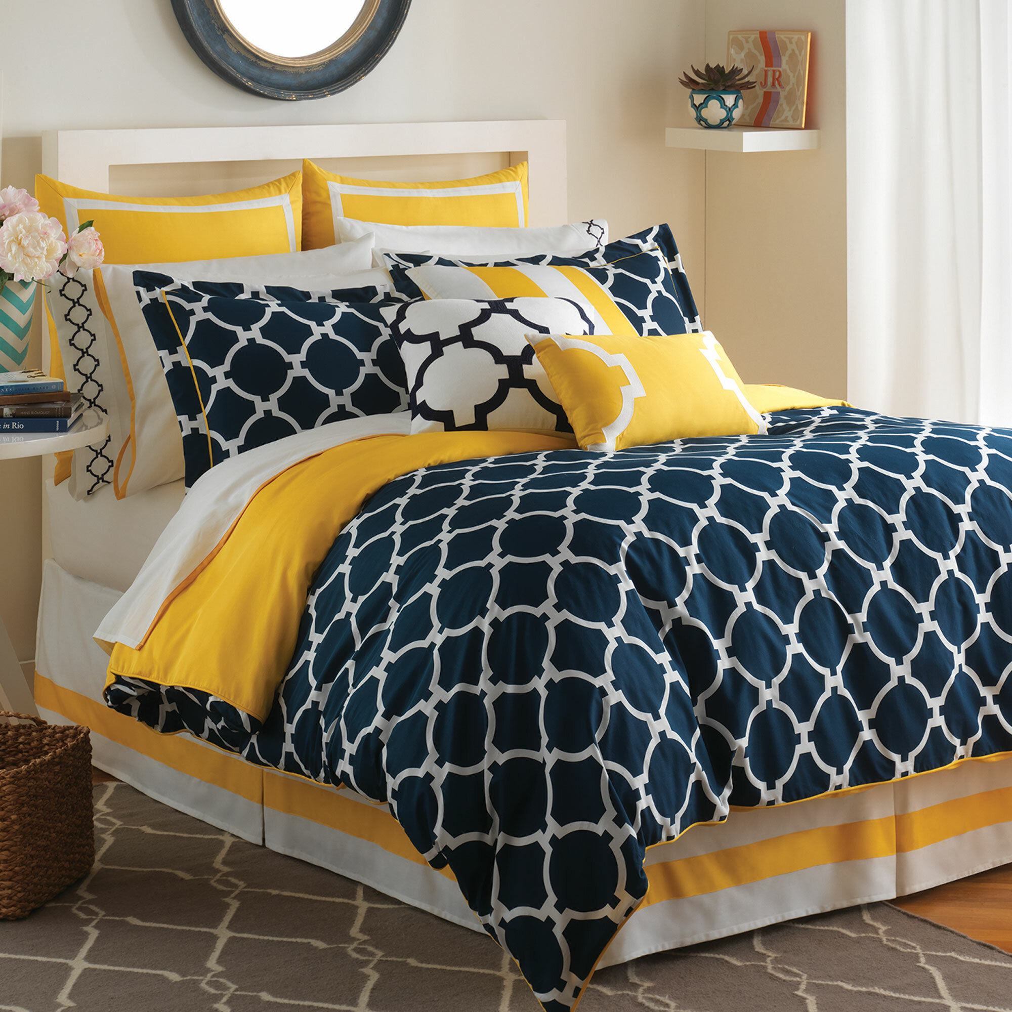 blue white and yellow comforter