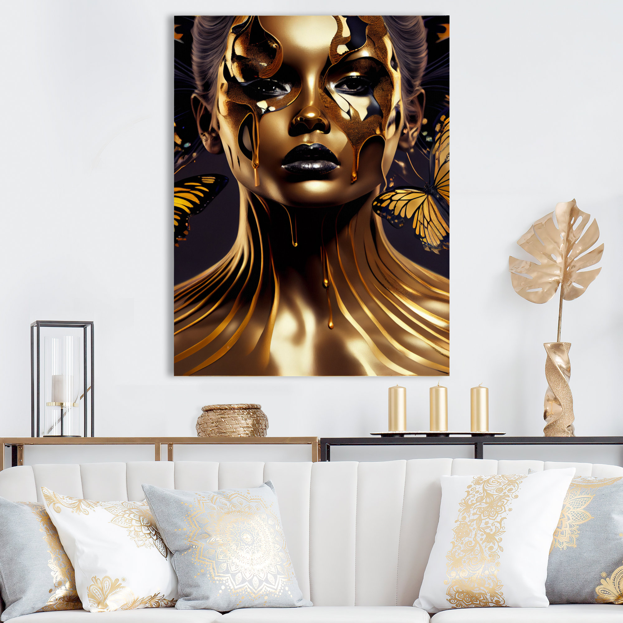 Mercer41 Woman With Black And Gold Butterflies II - Contemporary Glam ...