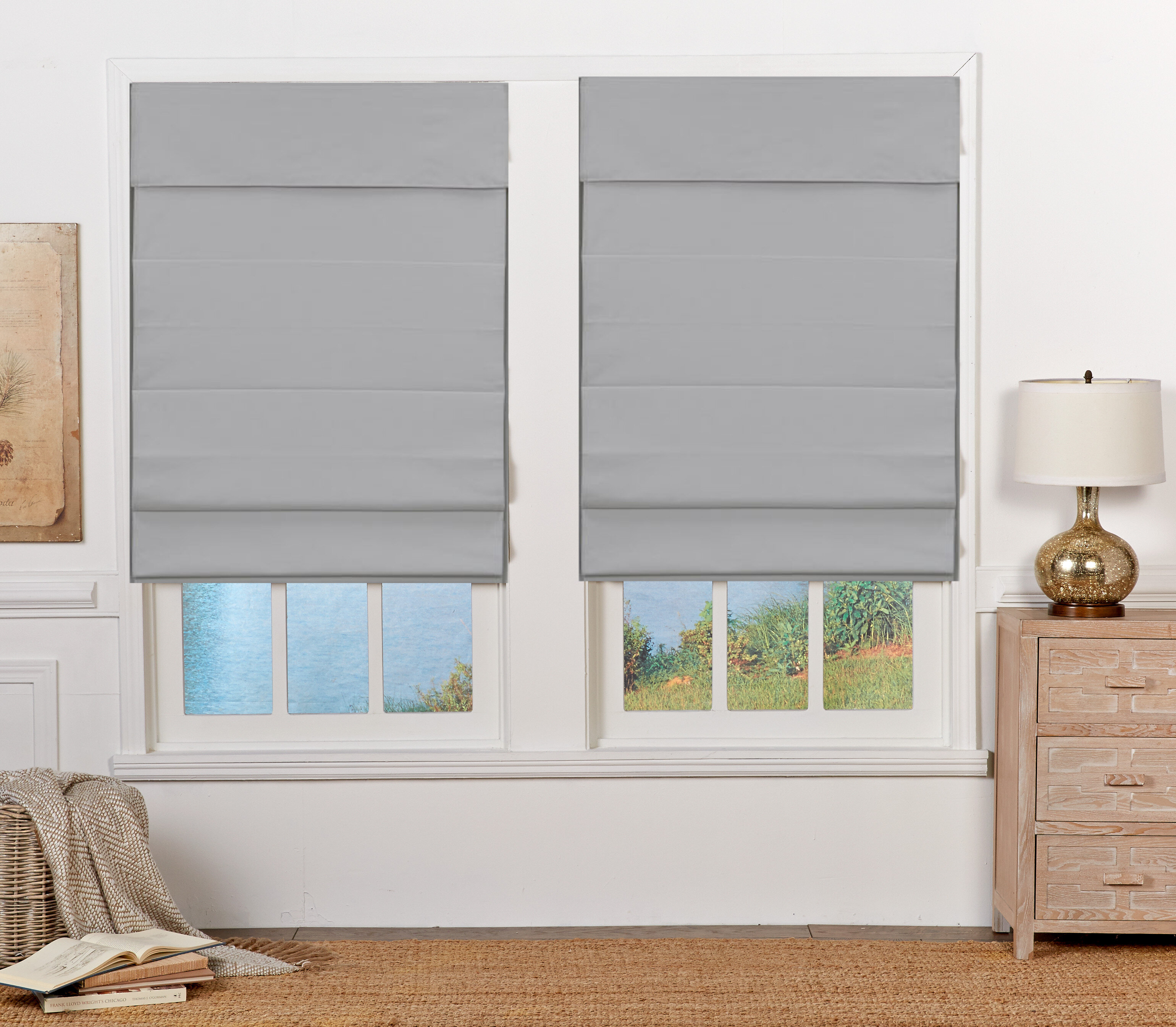 33 to 35 Inches WideAvailable Cordless Woven Wood Roman Shades 