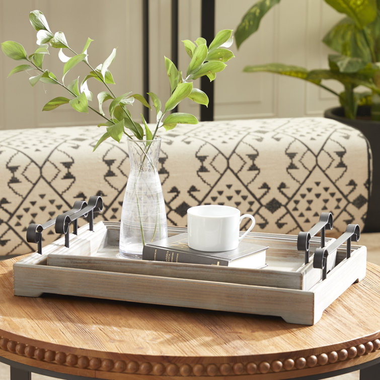 One Allium Way Gothenburg Wood 2 Piece Coffee Table Tray Set Wayfair