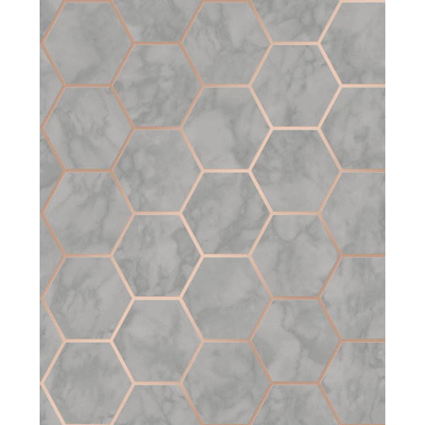 Luxe Hexagon Metallic Silver Gold Retro Textured Quality Wallpaper Wall Covering