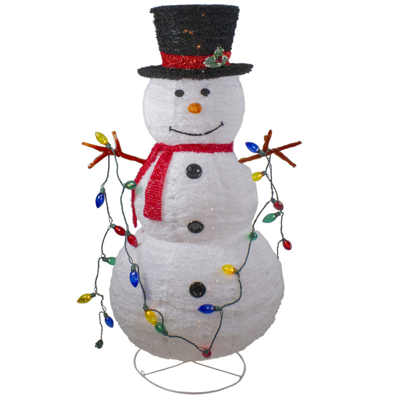 The Holiday Aisle 4 Lighted 3d Chenille Winter Snowman With Top