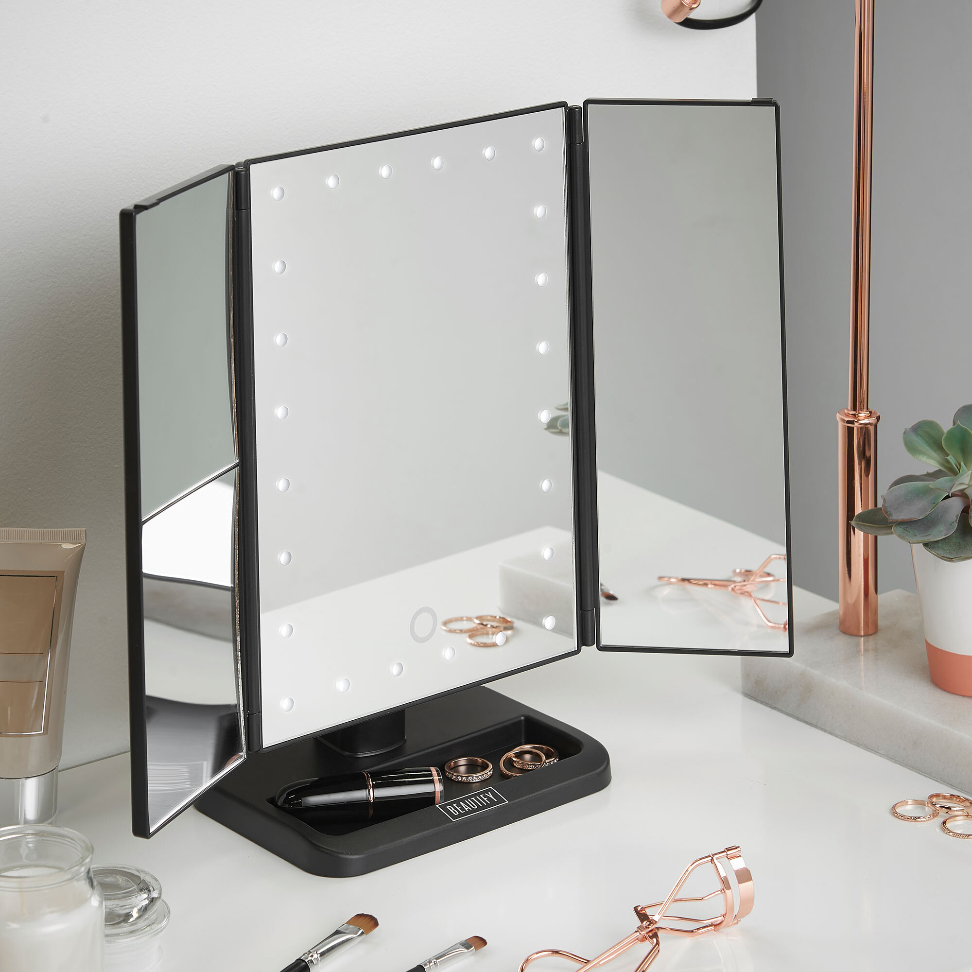 Beautify LED Lighted Vanity Trifold Makeup/Shaving Mirror 