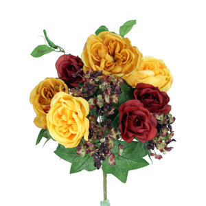 14 Stems Artificial Blooming Queen Rose and Hydrange Mix Flowers Bush