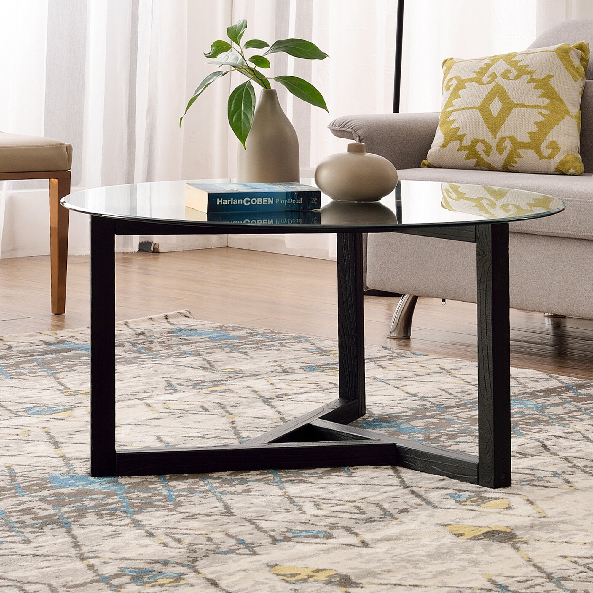 Latitude Run Round Glass Coffee Table Modern Cocktail Table With Tempered Glass Wayfair