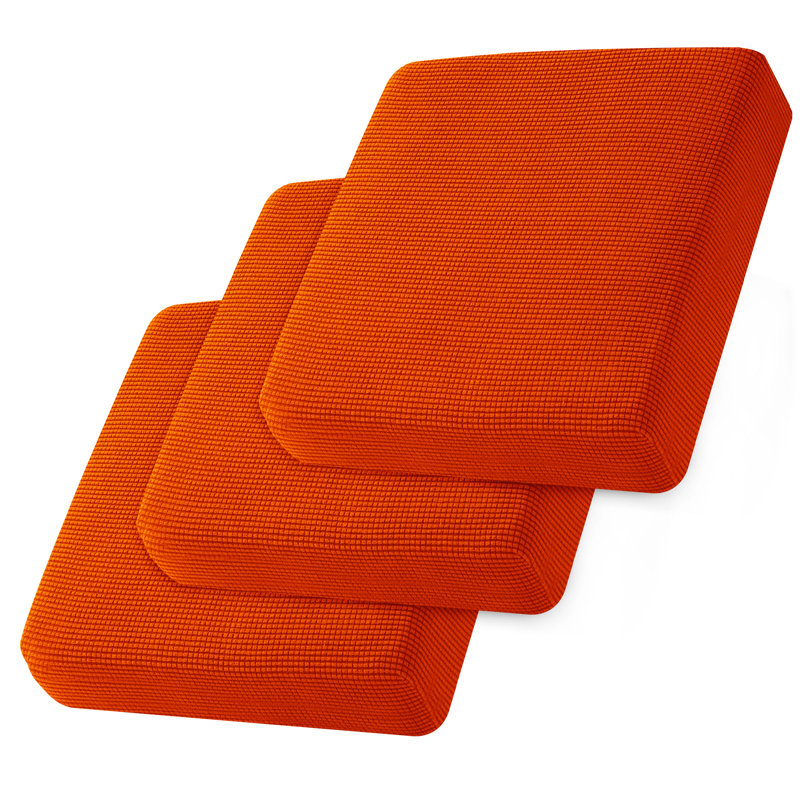 Astoria Textured Grid Soft Stretchy Individual Box Cushion Sofa Slipcover Upholstery Color: Orange Polyester Blend