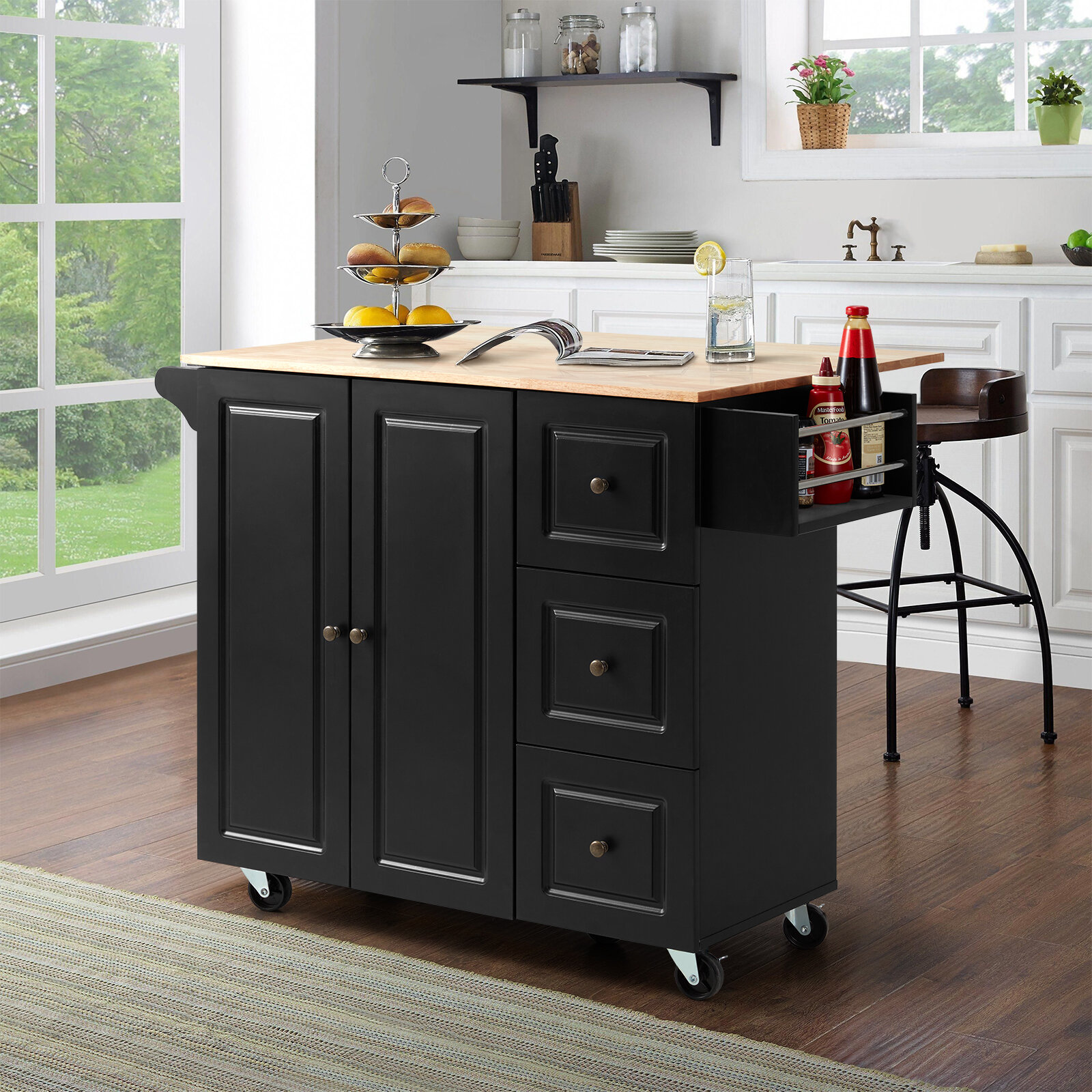 Red Barrel Studio® Dejon 41.3'' Wide Rolling Kitchen Island with Solid ...