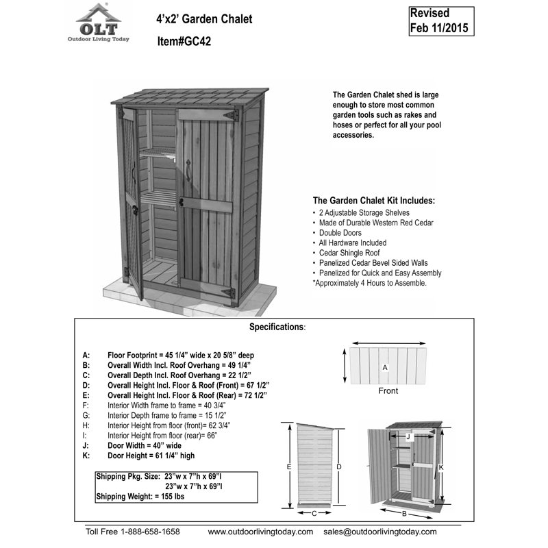 Outdoor Living Today Garden Chalet 4 Ft W X 2 Ft D Wooden Lean To Tool Shed Reviews Wayfair