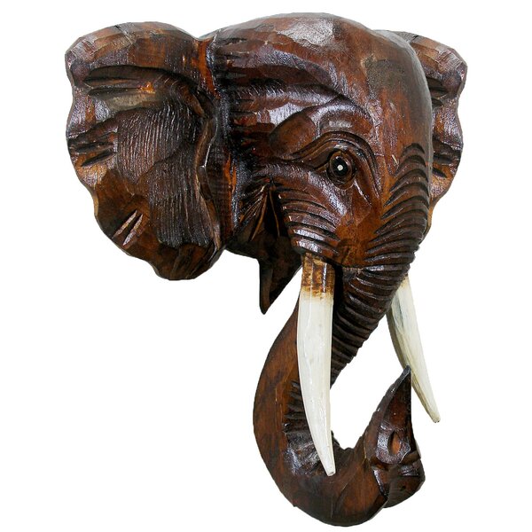 Carved Wooden Effect Elephant Bust Figurine Decorative Ornament Elephant Head