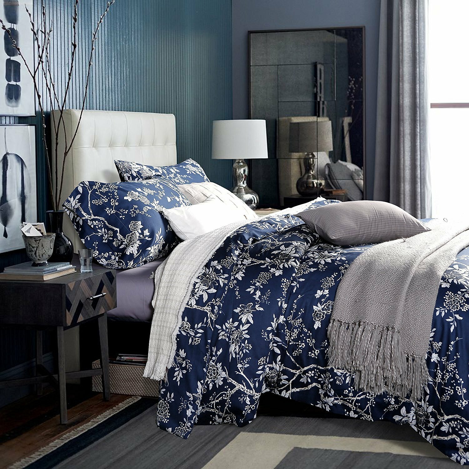 navy and tan duvet cover