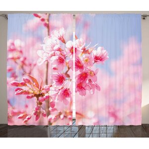Sakura Blossom Room Darkening Rod Pocket Curtain Panels (Set of 2)