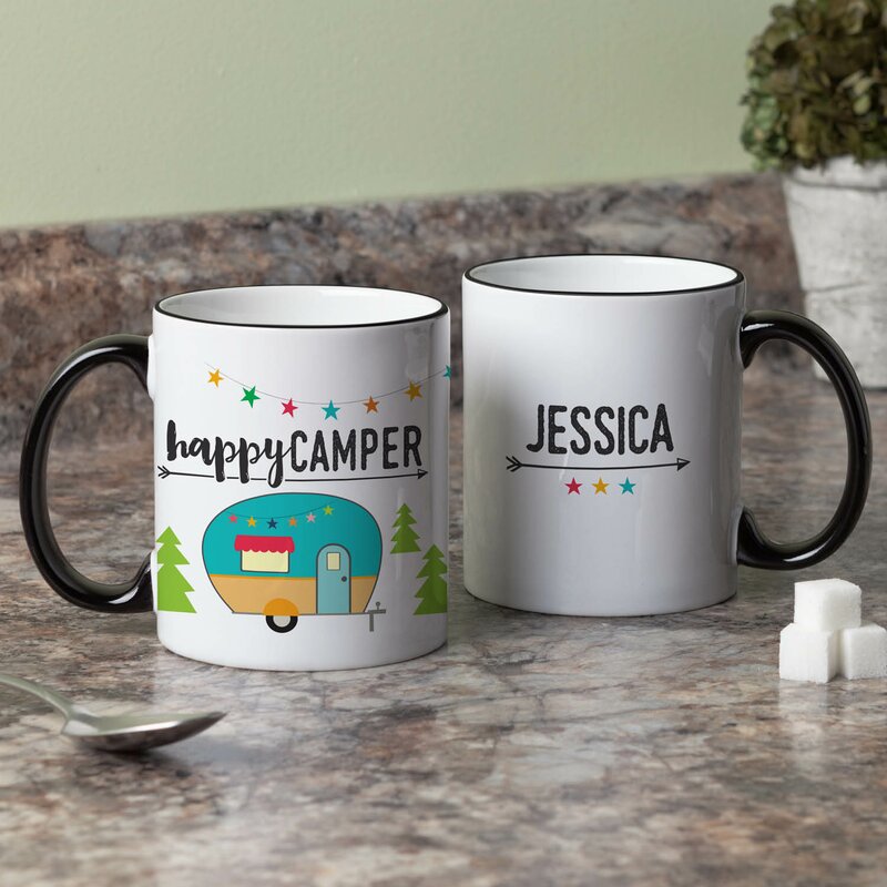 Ebern Designs Flaugher Happy Camper Personalized Coffee ...