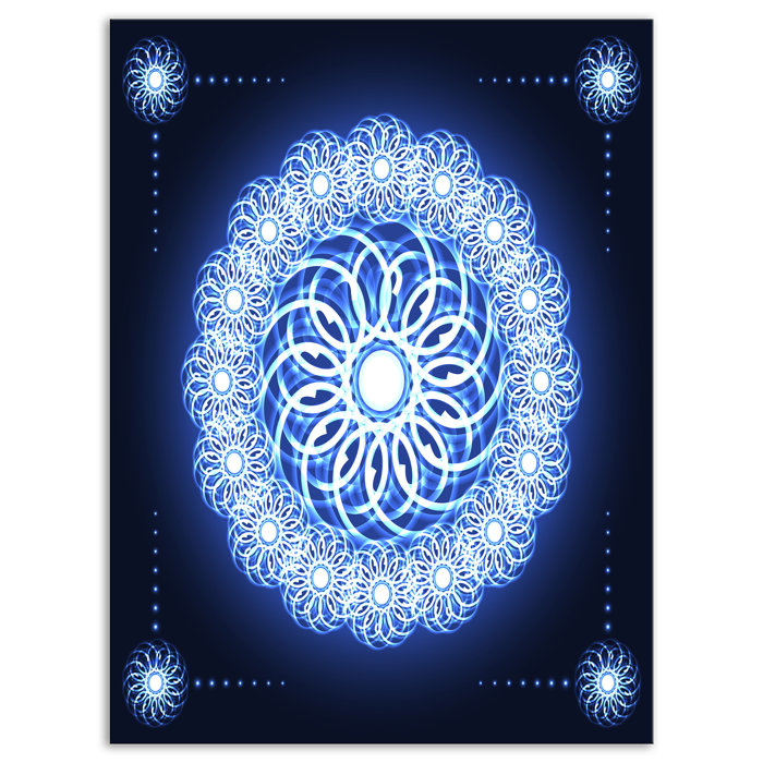 East Urban Home Digital Abstract Fractal Flower In Blue Artwork