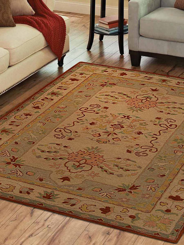 Red Barrel Studio Boise Vintage Hand Woven Wool Cream Green Area Rug Boise Vintage Hand Woven Wool Cream Green Area Rug
