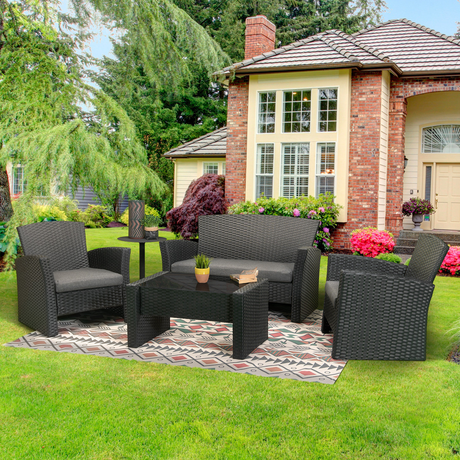 Latitude Run Aiyet 4 Piece Rattan Sofa Seating Group With Cushion Wayfair