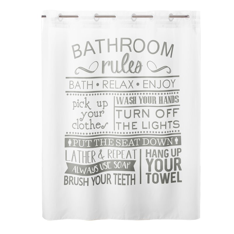 wayfair.co.uk | Happy Larry Bathroom Rules Farmhouse Shower Curtain - Gray