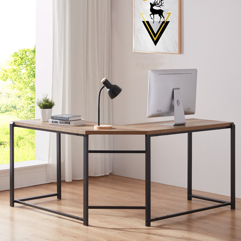 17 Stories L Shaped Computer Desk Wood And Metal Corner Desk For Home Office Industrial Study Writing Table Oak 55 X 55 Inch Reviews Wayfair Ca