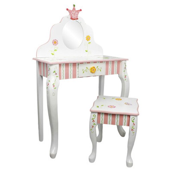 kiddie play pretend play kids vanity table and chair beauty play set with fashion & makeup accessories for girls