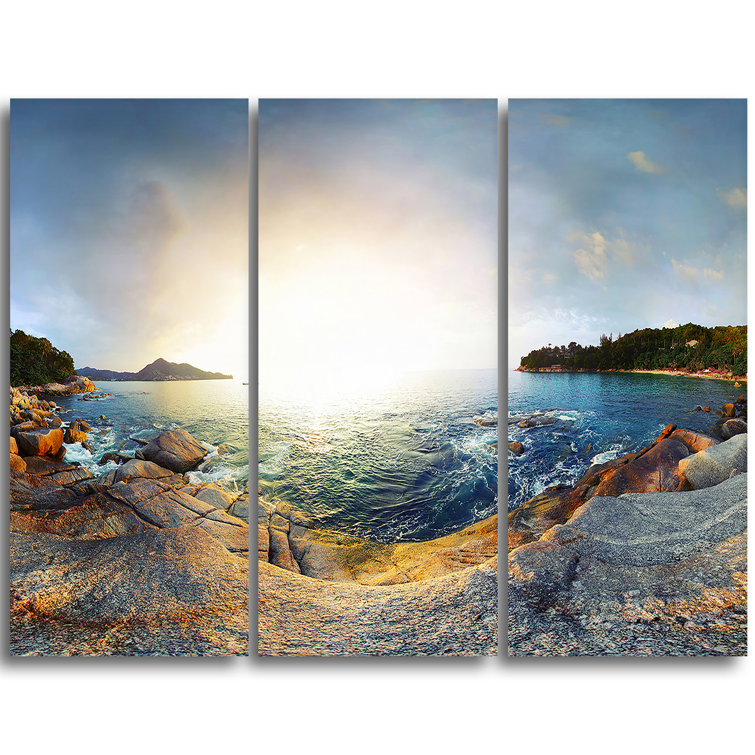 Designart Rocky Coast In Andaman Sea 3 Piece Graphic Art On Wrapped Canvas Set Wayfair