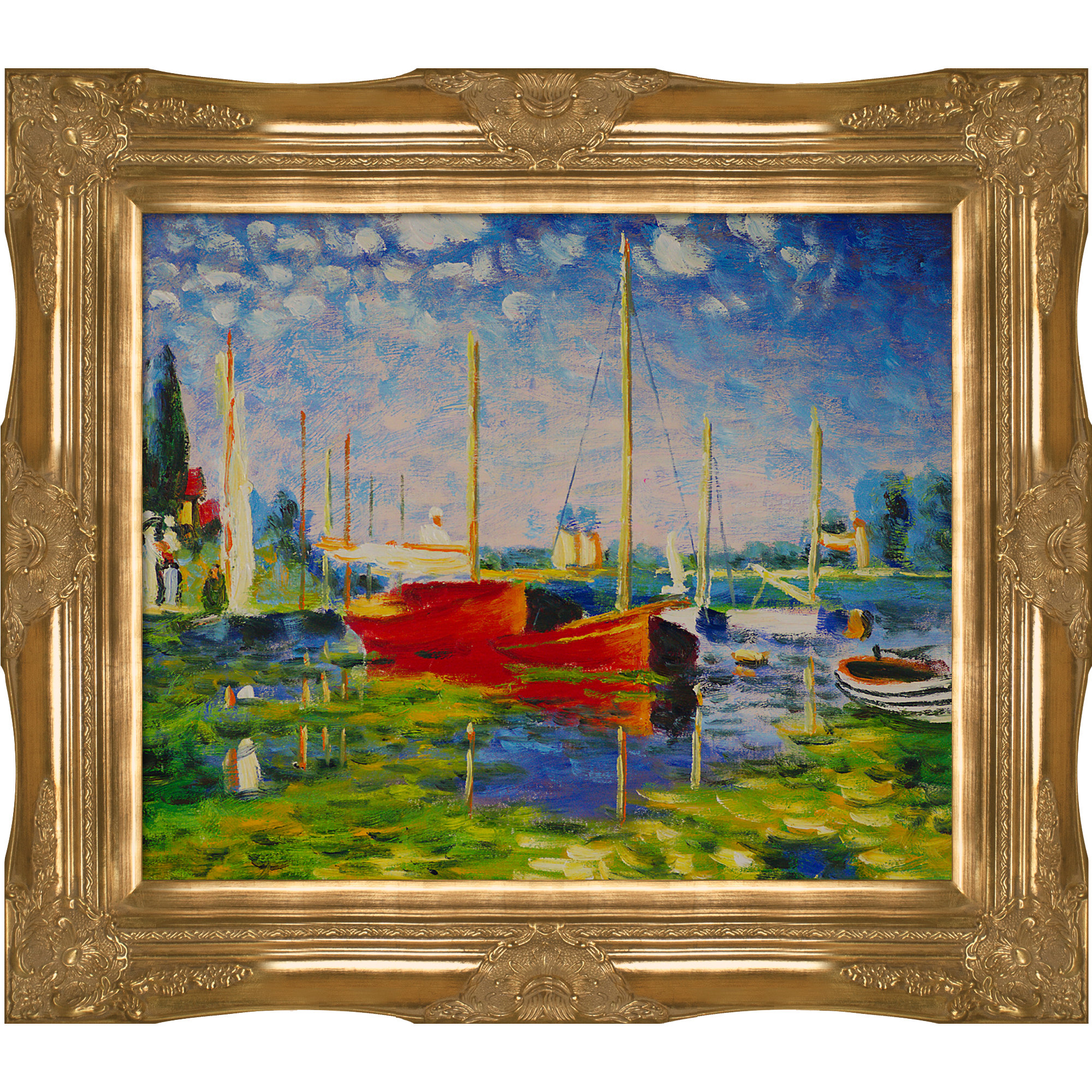 Red Boats At Argenteuil by Claude Monet - Picture Frame Painting on Canvas Red Boats At Argenteuil by Claude Monet - Picture Frame Painting on Canvas