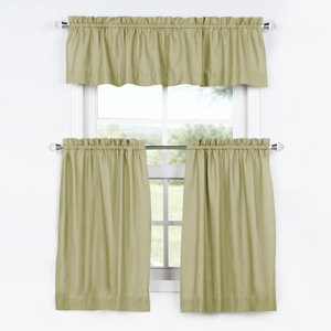 Browne 3 Piece Solid Cotton Kitchen Curtain Set