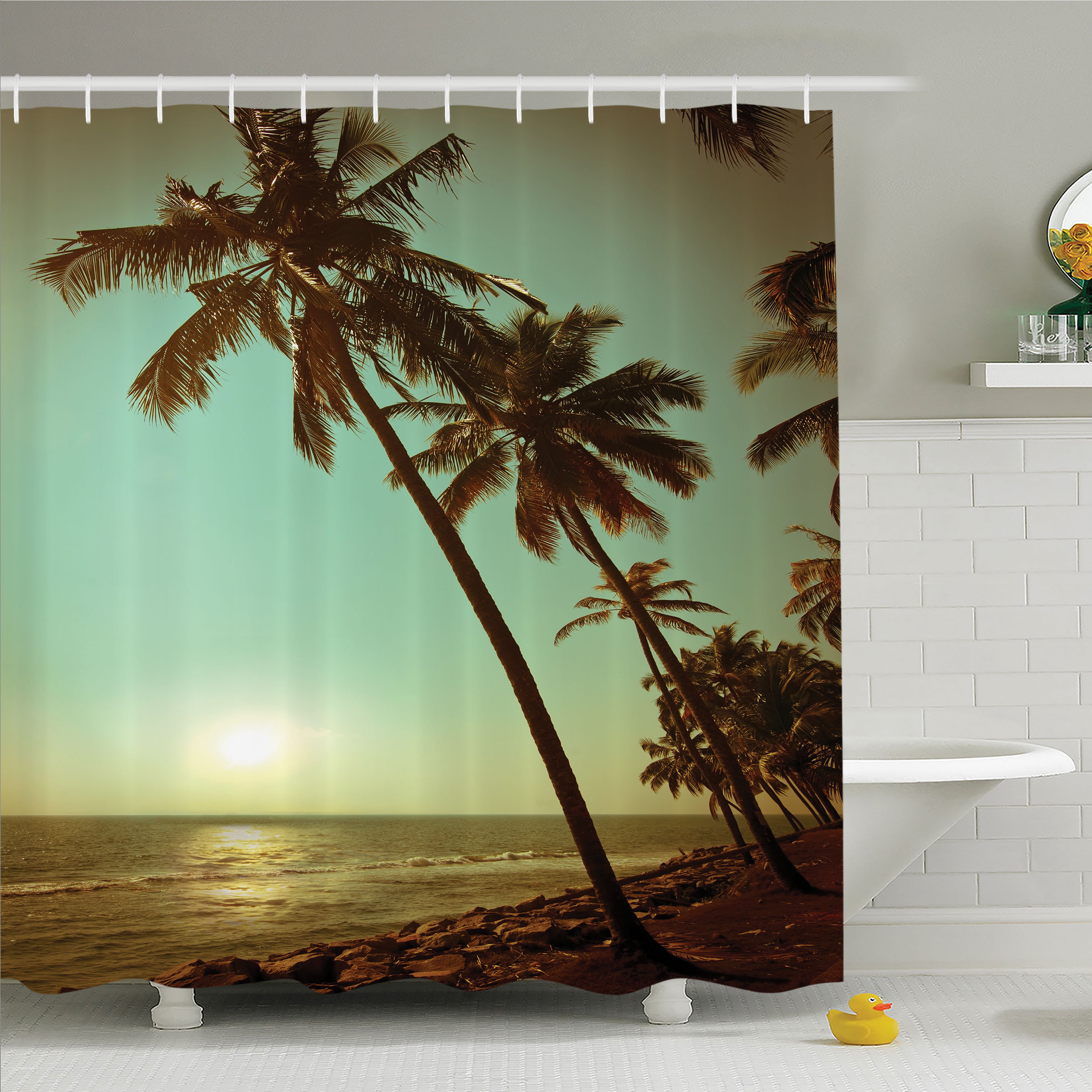 Ambesonne Palm Tree Sunset Tropical Beach Dusk on Pacific Ocean Vintage ...