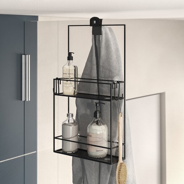 Hanging Shower Caddy with 2 Shelves Over Door Shower Baskets Matte Silver mDesign Practical Shower Tray 