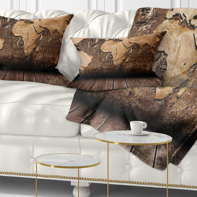 East Urban Home Vintage Map With Wooden Floor Lumbar Pillow Wayfair