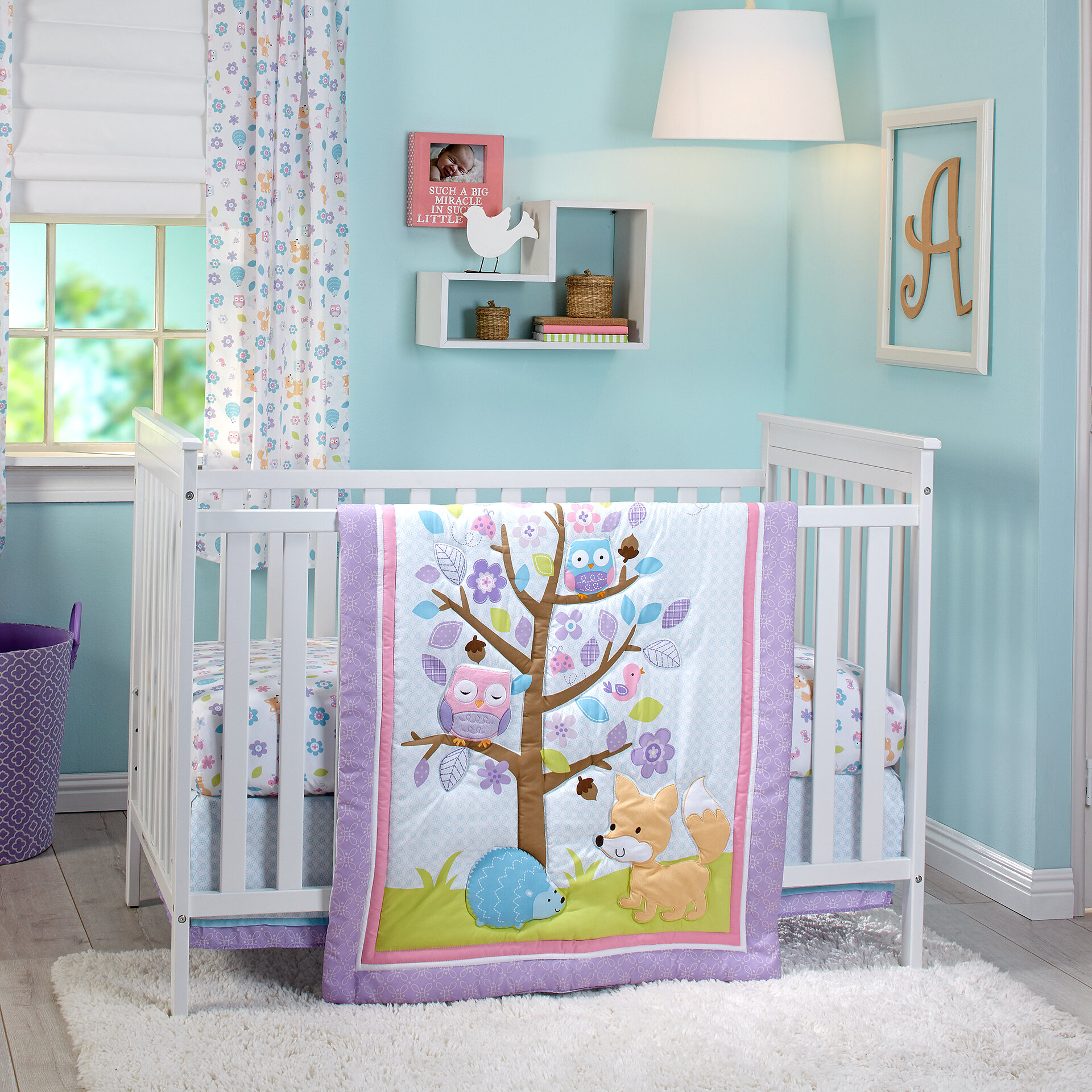 purple and teal baby bedding