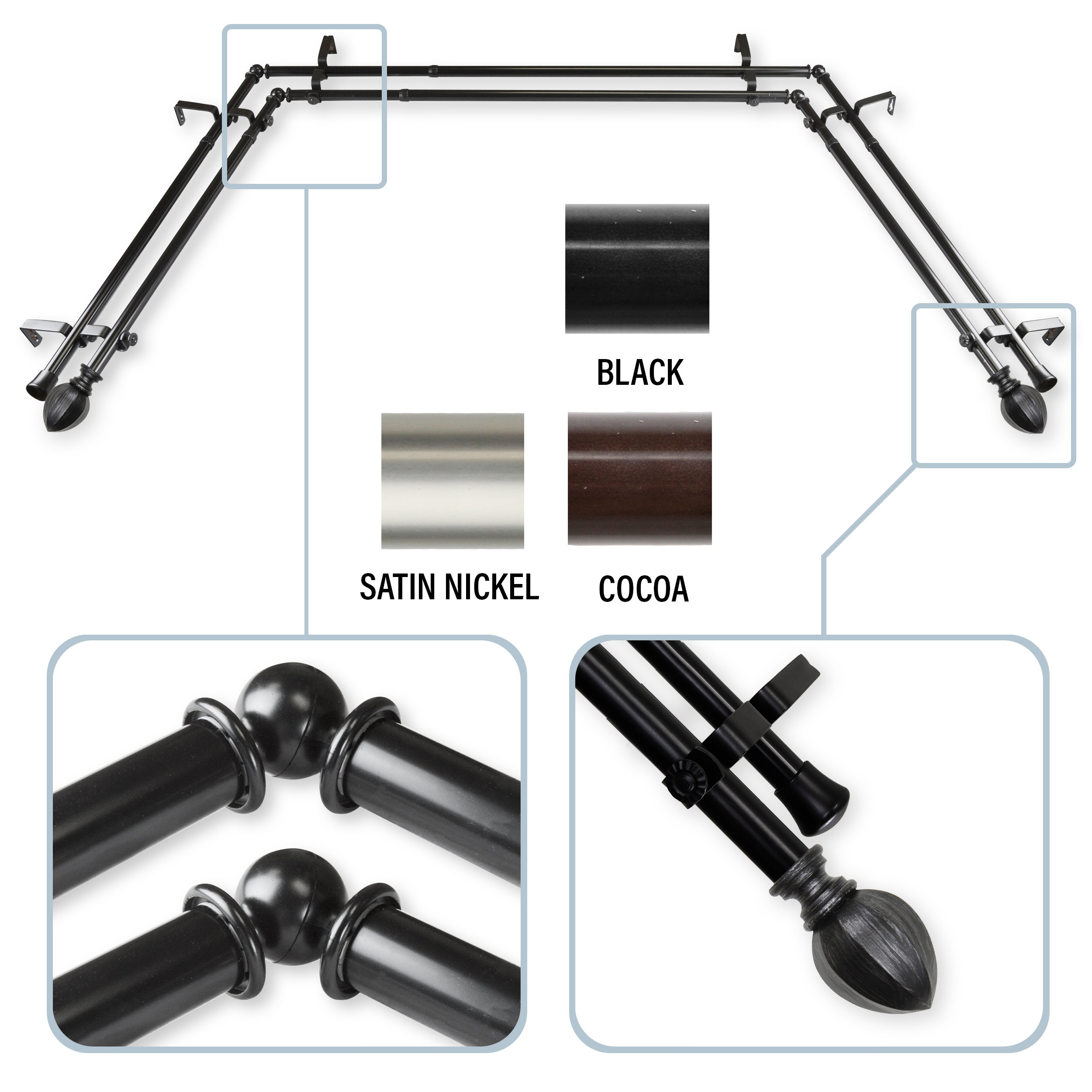 Canora Grey Judi Bay Window Double Curtain Rod Hardware Set