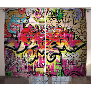 Tracee Gothic House Graphic Print and Text Semi-Sheer Rod Pocket Curtain Panels (Set of 2)