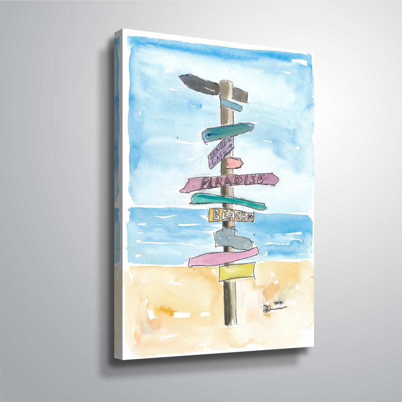 Highland Dunes Beach Signs Watercolor Painting Print On Wrapped