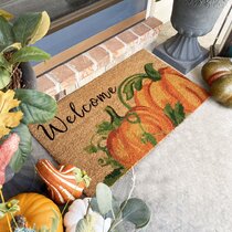 Happy Fall Doormat Outdoor Natural Coir Vinyl Back Autumn Fall Halloween Pumpkin 