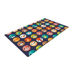 Daisy Beatrice Smiley Faces Repeat Animal Pattern Dark Purple Area Rug