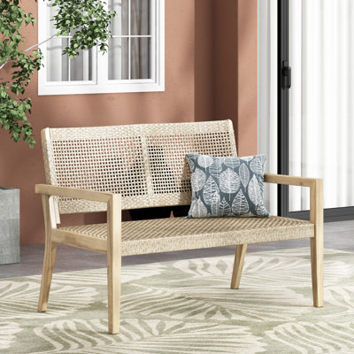 jana 46.5'' outdoor wicker and acacia wood loveseat