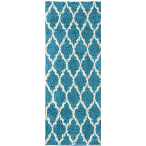 Plush Moroccan Geometric Trellis Blue Shag Area Rug