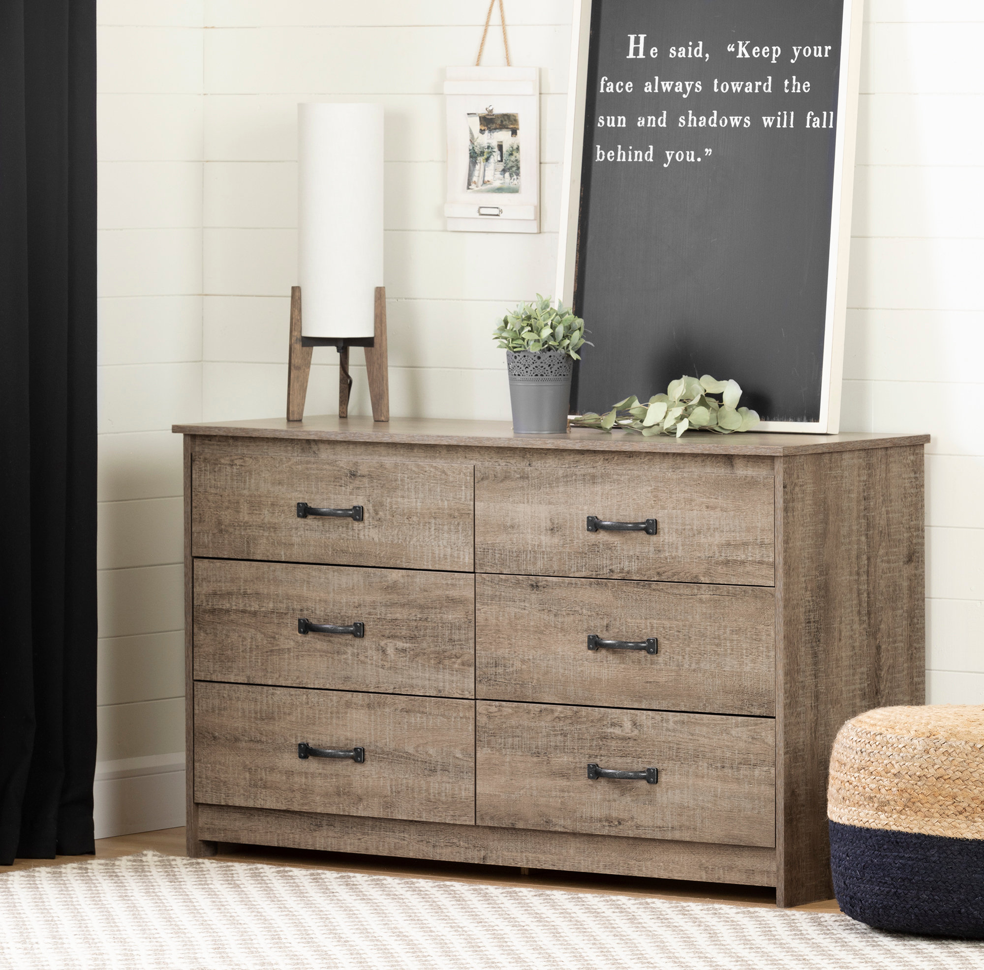 South Shore Holland 6-Drawer Double Dresser Weathered Oak Brown