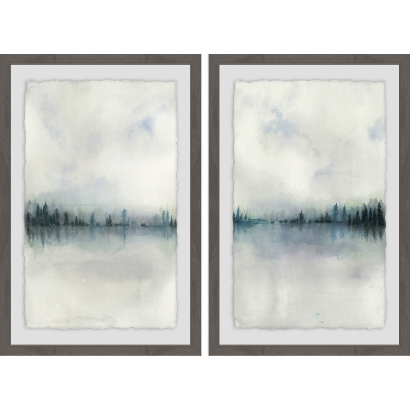 Foundry Select Cloudy Lake 2 Piece Watercolor Painting Picture Frame Print Set On Paper Reviews Wayfair