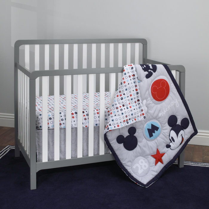 Blue Red Disney Amazing Mickey Mouse 3 Piece Nursery Crib Bedding
